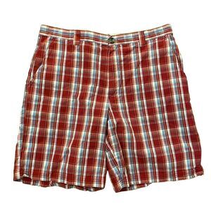 Columbia Red Cotton Plaid Shorts Mens 38 Summer Casual Travel Outdoors